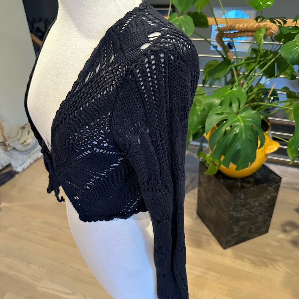 Free People Beach Black Crochet Cropped Cardigan